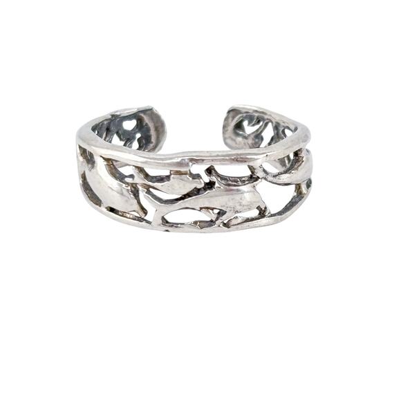 Vintage Shube Sterling Silver 925 Dolphin Cutout Open-Back Toe Ring Size 4 - Picture 2 of 10